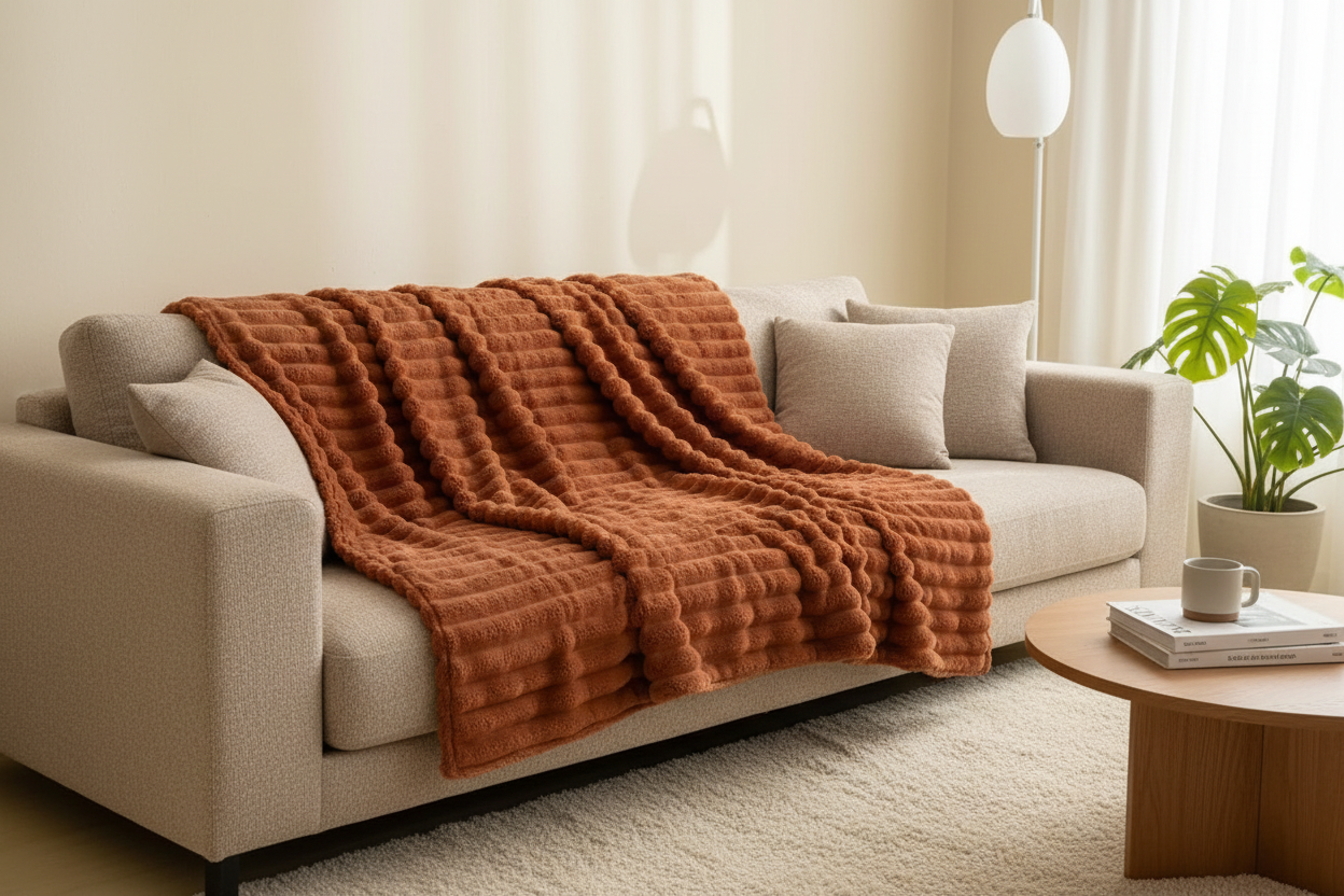 Luxurious Bubble Faux Rabbit Fur Blanket – Soft Warm Comfort for Every Season